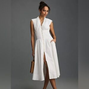 Anthropologie The Tommie Zip-Front White Midi Dress
